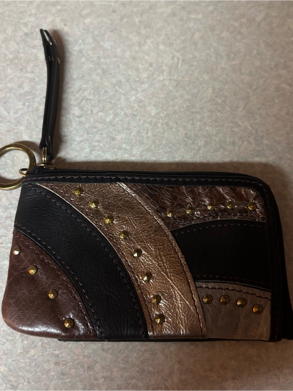 Fossil Leather Studded Patchwork Vintage Y2k Boho Western ID Wallet Keychain XS